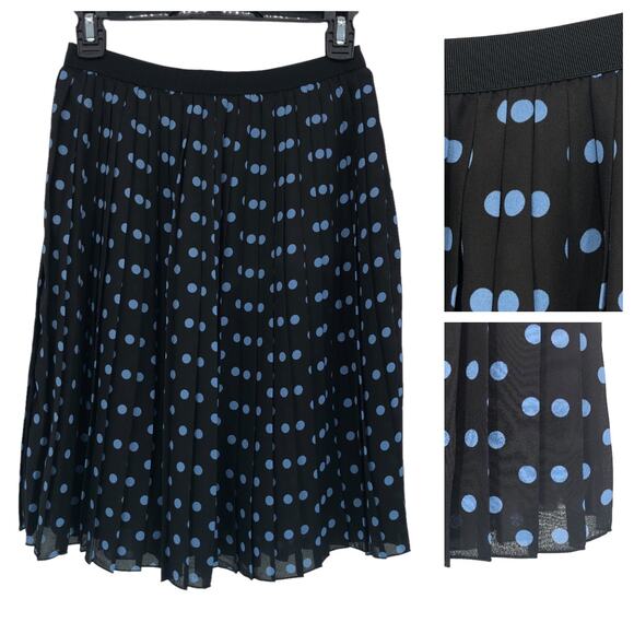 Uniqlo Pleated Skirt US Size Small Black Blue Polka Dot Elastic Waist Band EUC - Picture 1 of 6